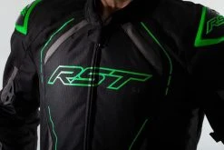 RST S-1 CE Textile Jacket - Black/Grey/Green -Motorcycle Clothes And Shoes 102559 rst s 1 ce mens textile jacket g green detail chest hi res